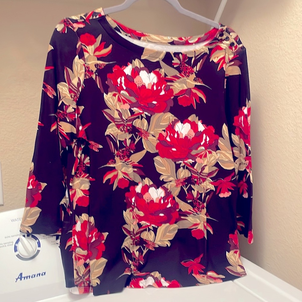 Charter club boat neck 100% cotton petite large 3/4 length sleeves